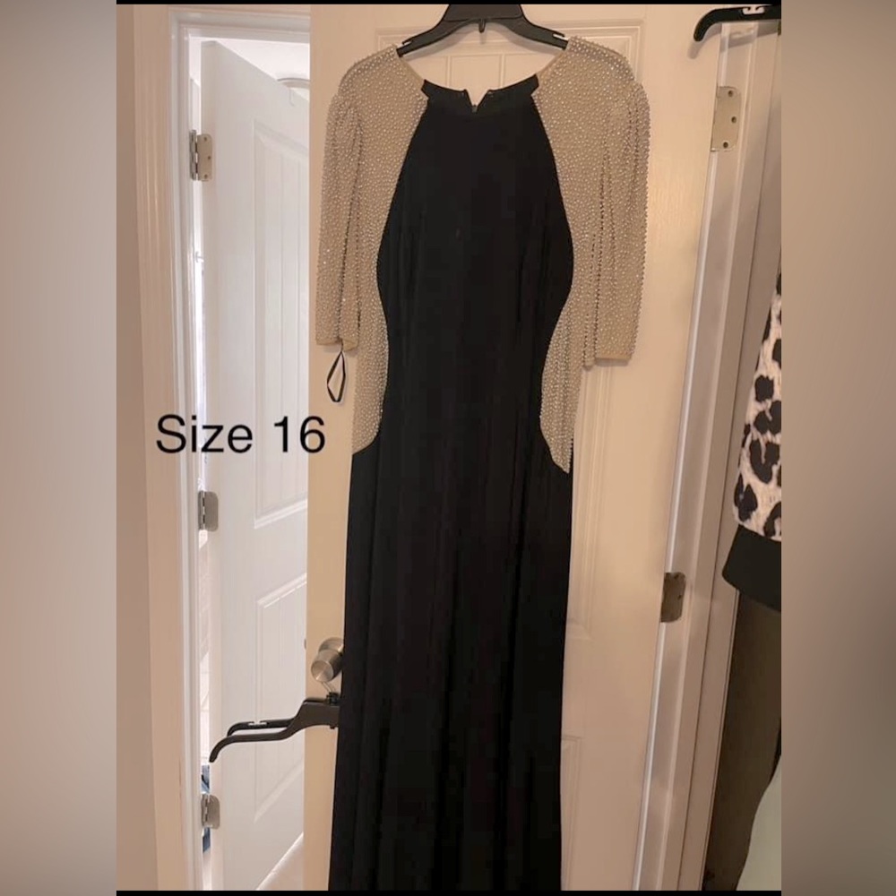 Long Sleeve V-Neck Crystal Beaded Gown